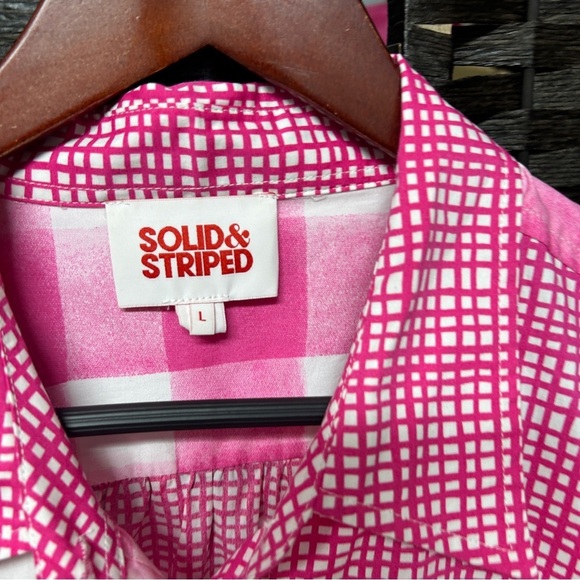 Solid & Stripes pink plaid tshirt dress with back cutout button up cotton - Picture 3 of 7